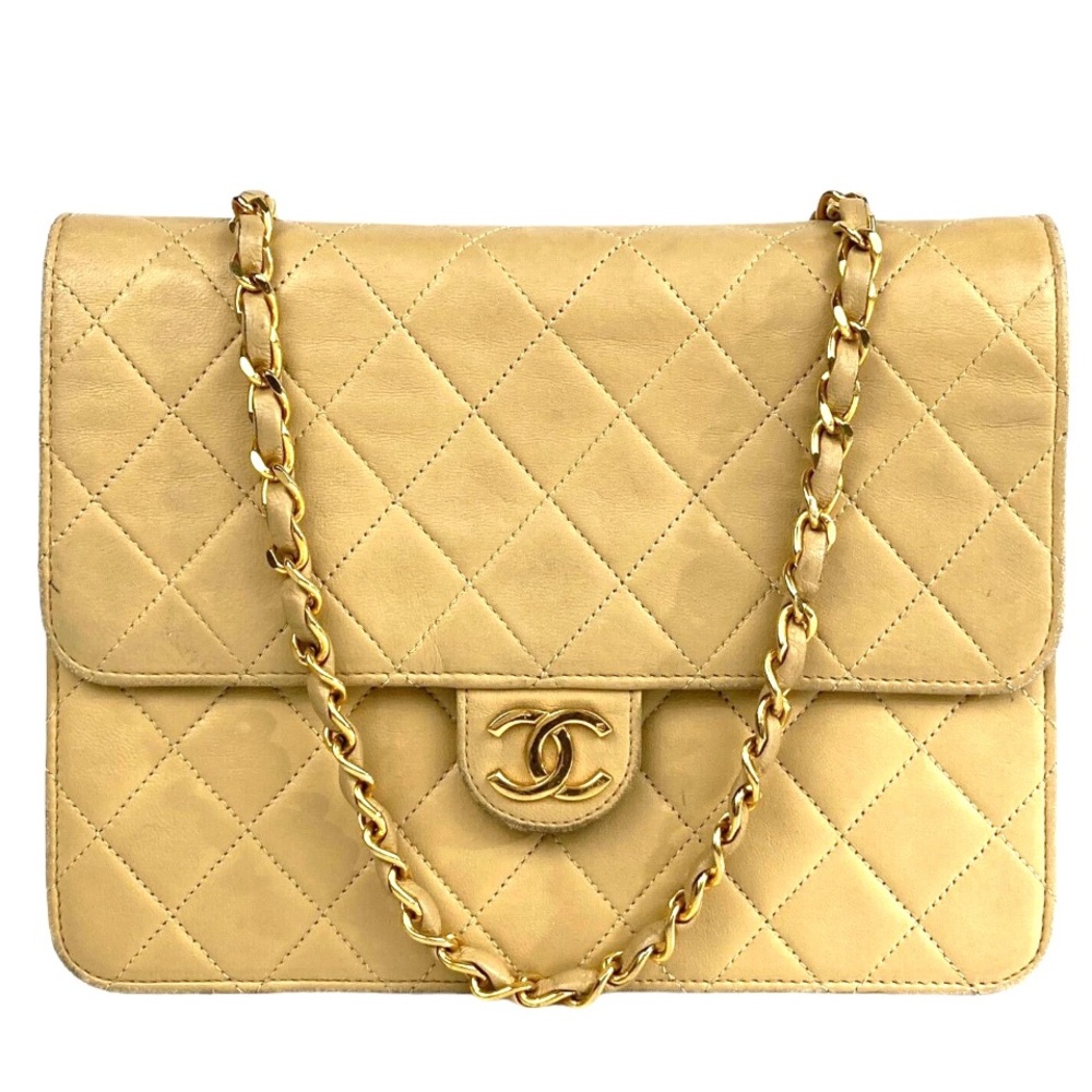 Chanel Beige Quilted Leather Shoulder Bag 24k gold HW